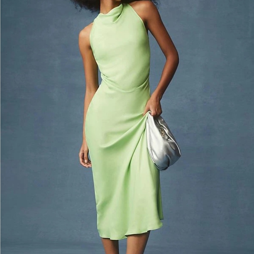Anthropologie Green Sheath Midi Dress Halter Neckline
